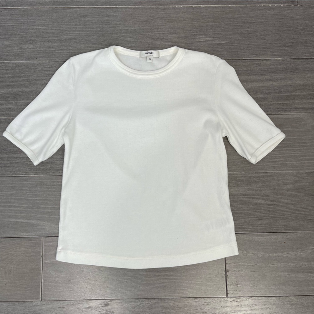 AGOLDE Relaxed Rib Tee In White Crop Crew Neck Basic Minimalist A7084-1096 XS - Picture 10 of 11